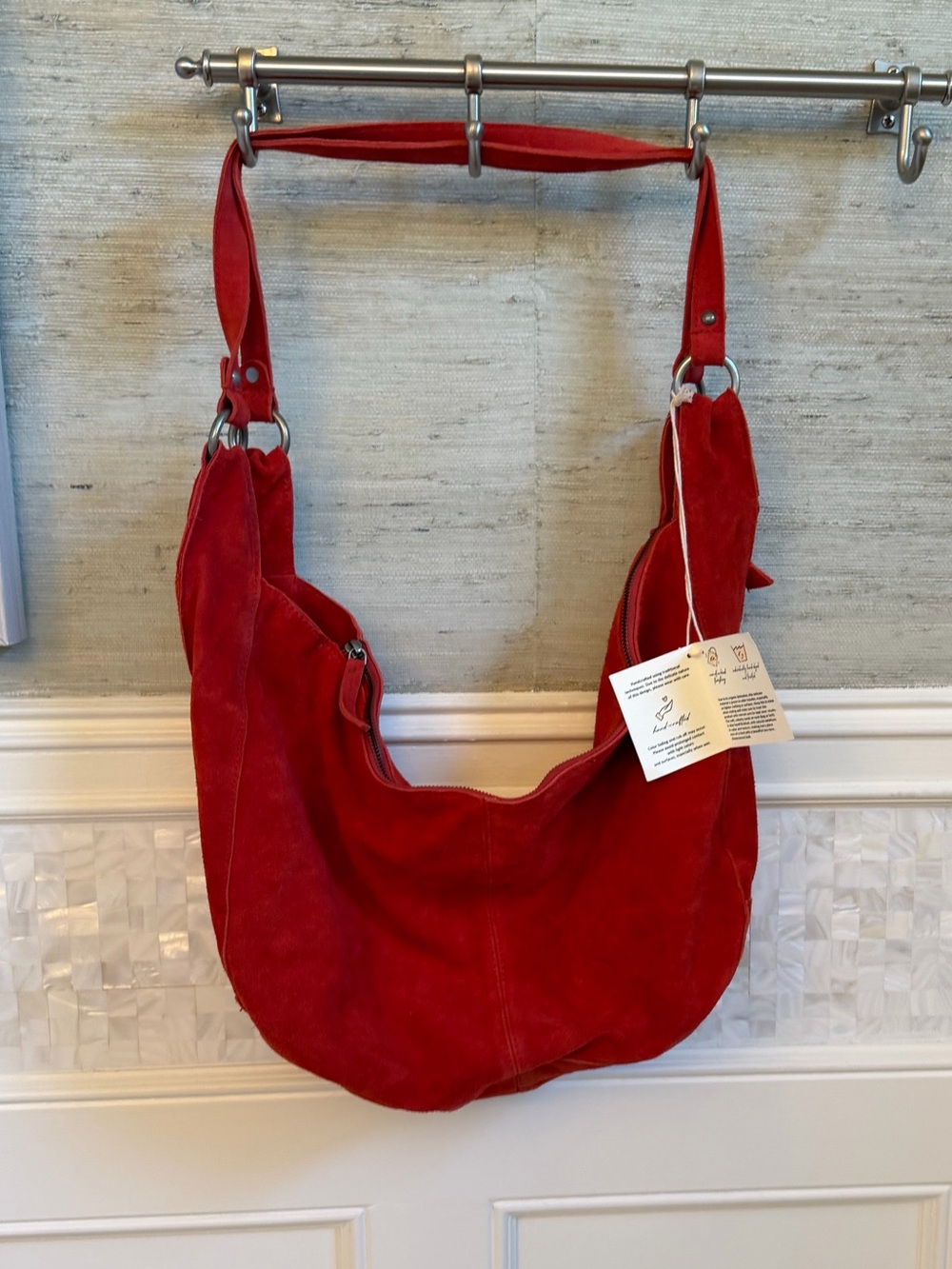 NWT new free people Roma suede tote bag slouchy garnet red hobo purse - Picture 10 of 17